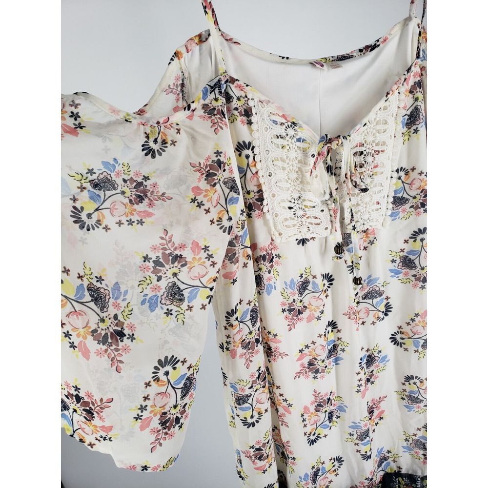 AUW Blouse Tank Top Dress Lave Accent Floral Dual Tone Multicolor Size L - Picture 4 of 10